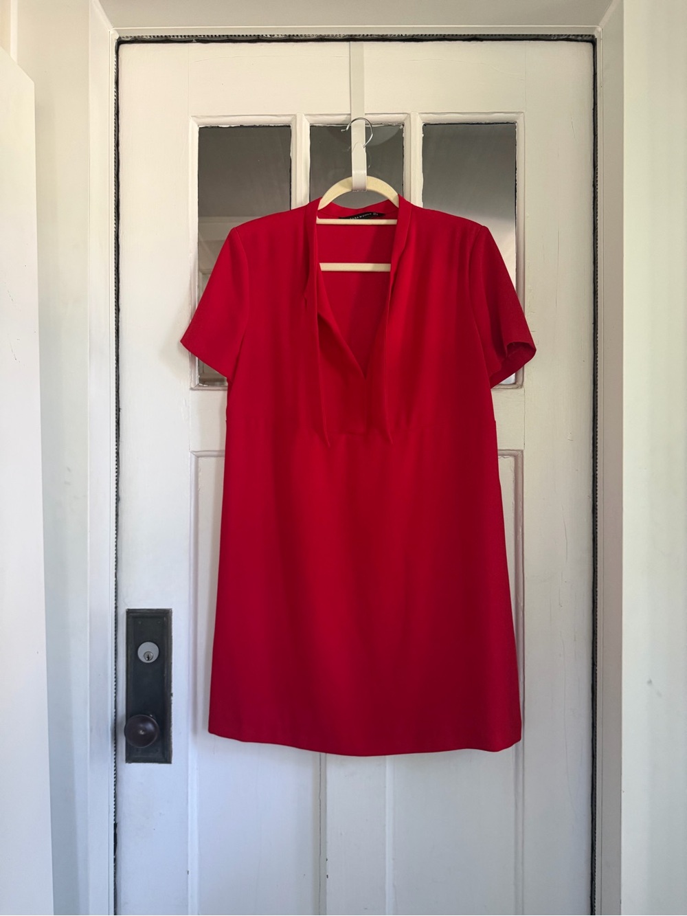 Zara Bright Red Short-Sleeve V-Neck Mini Dress